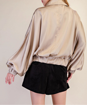 The Uptown Satin Bomber Beige