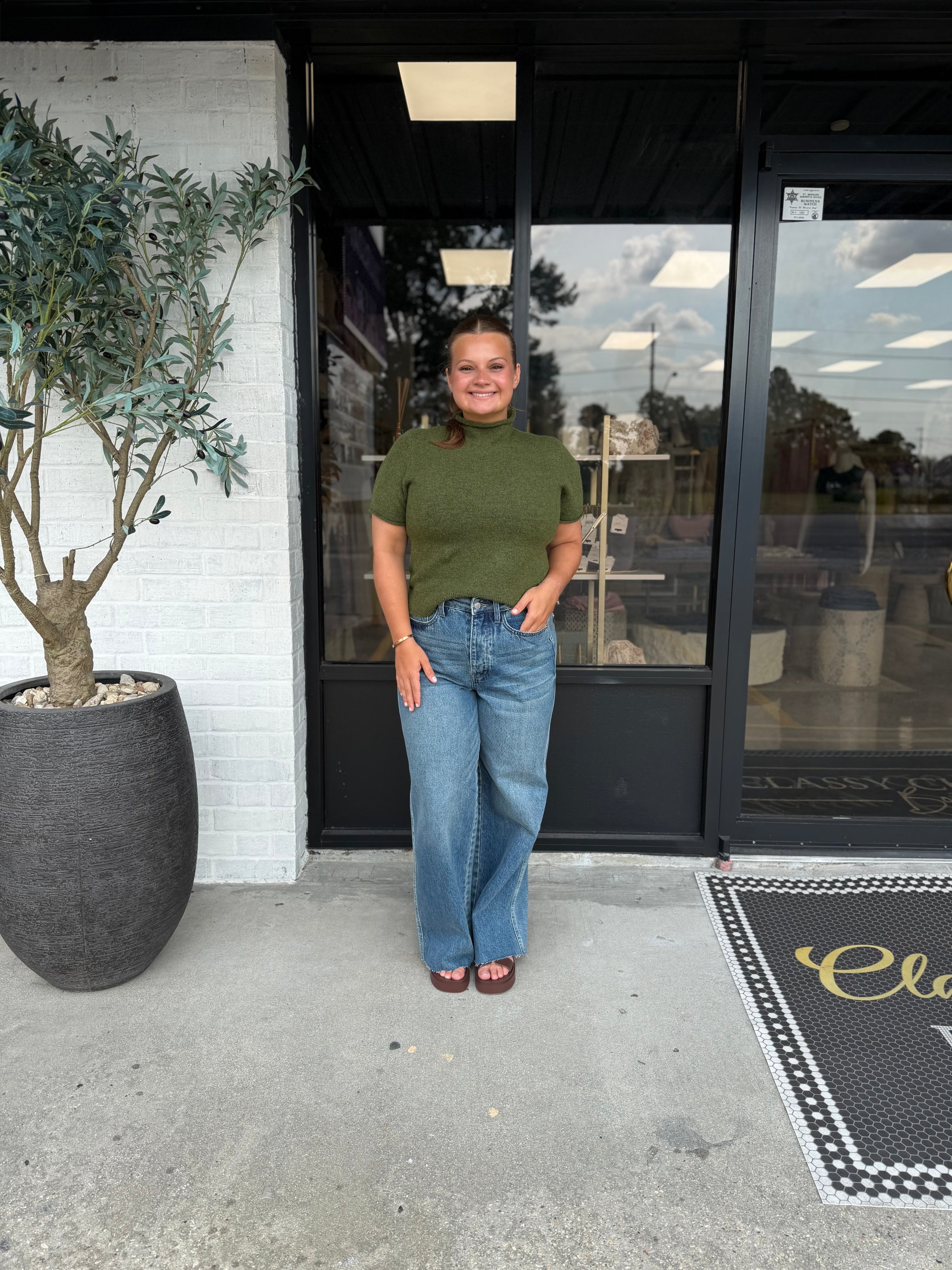 The Aspen Mock Neck Sweater Olive