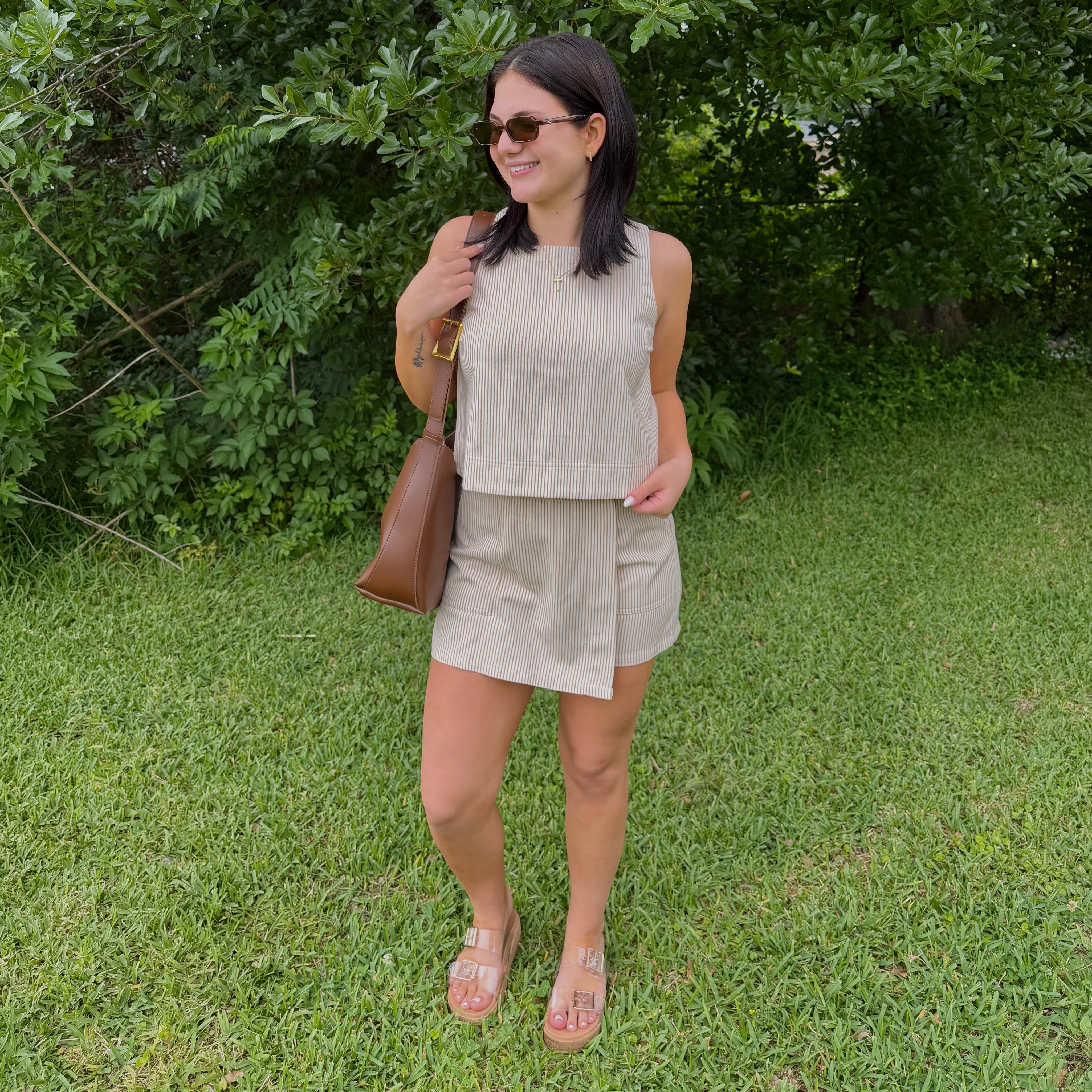 Neutral Stripe Cropped Tank