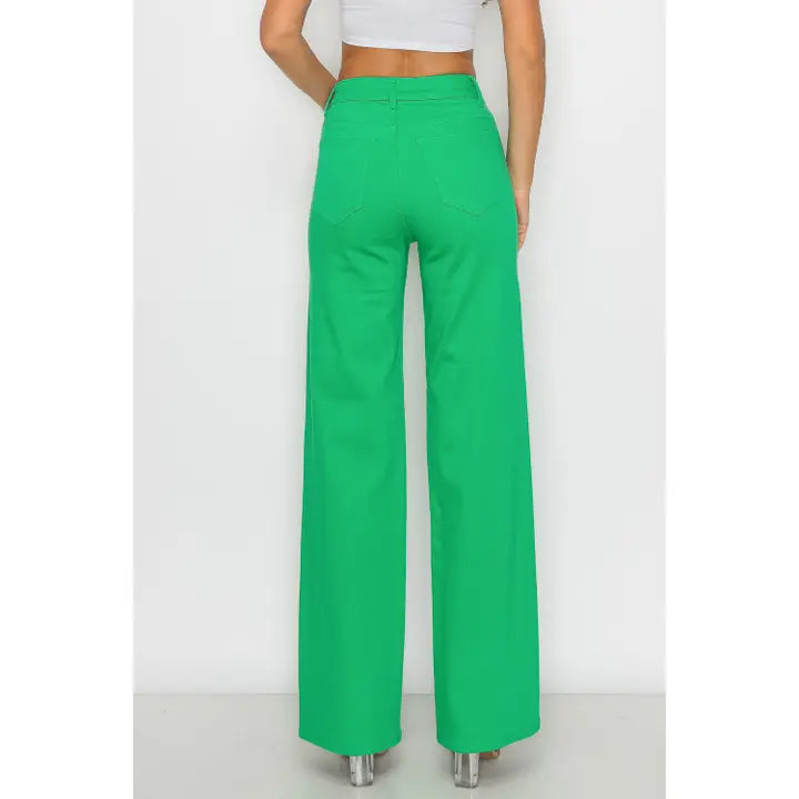 Green HW Wide Leg Jeans