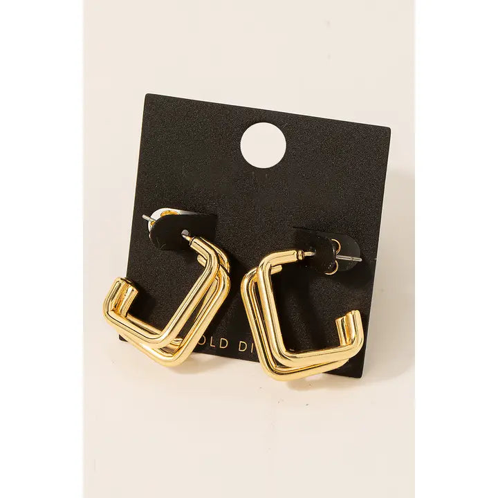 Gold Dipped Layered Square Earrings