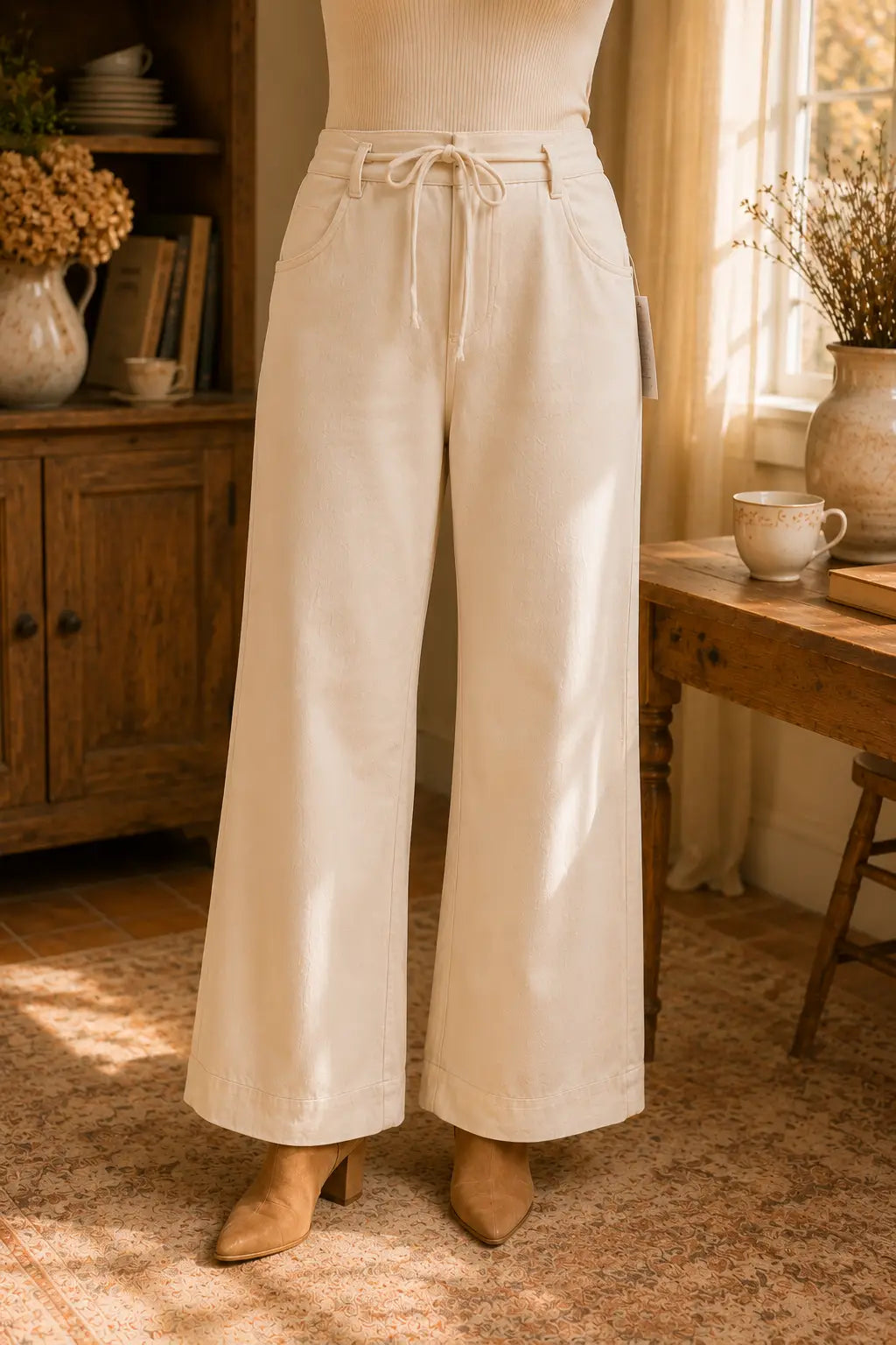 The Willow Wide Leg Pants Cream