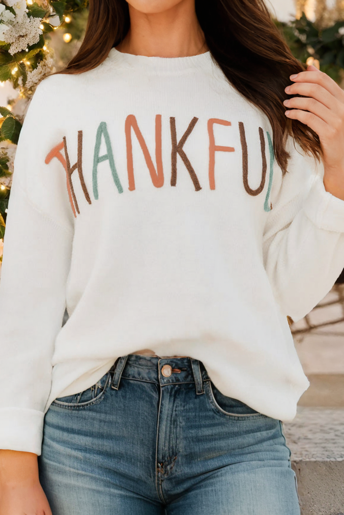 Thankful Embroidered Sweater