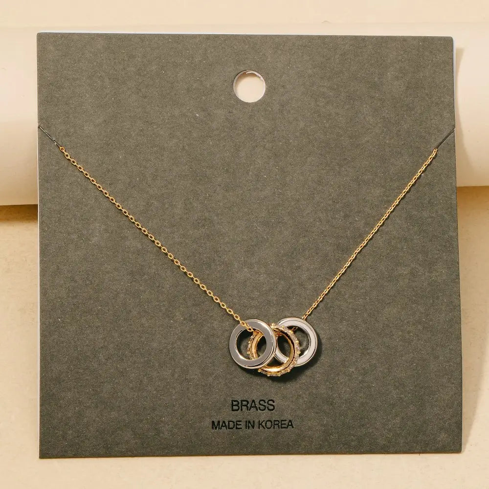 Pavé Double-Tone Circle Charms Necklace