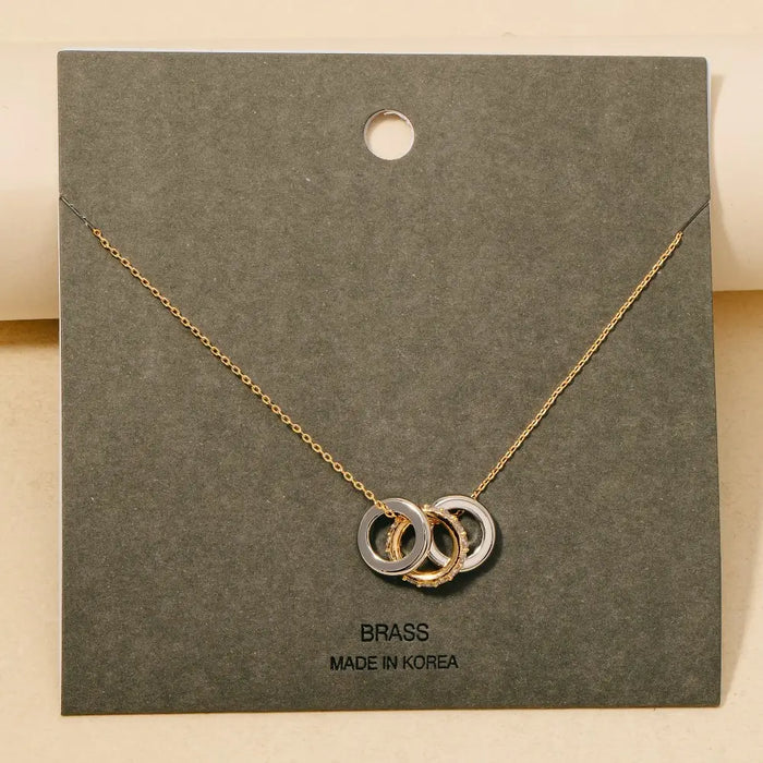 Pavé Double-Tone Circle Charms Necklace