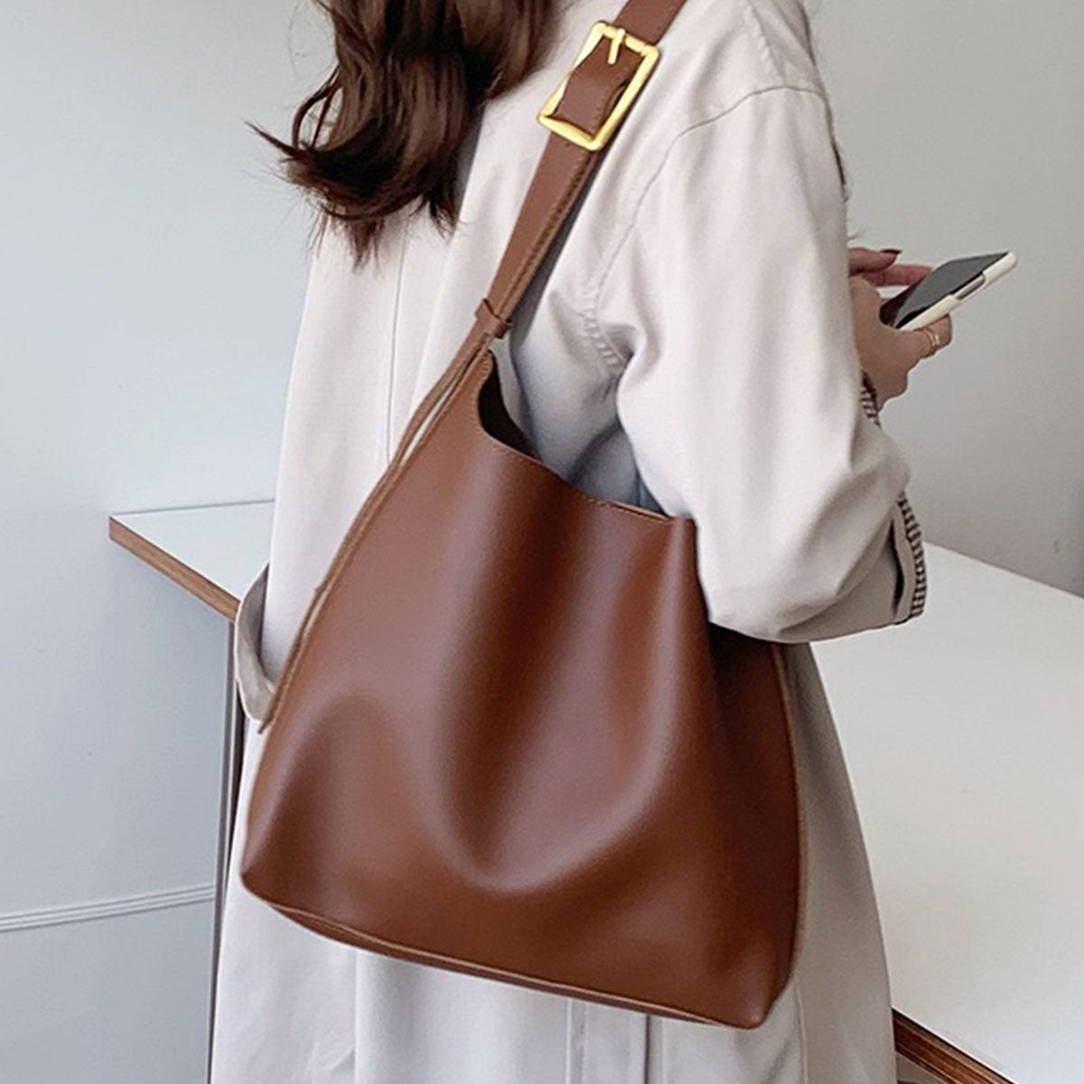 Emily Bucket Messenger Bag Brown