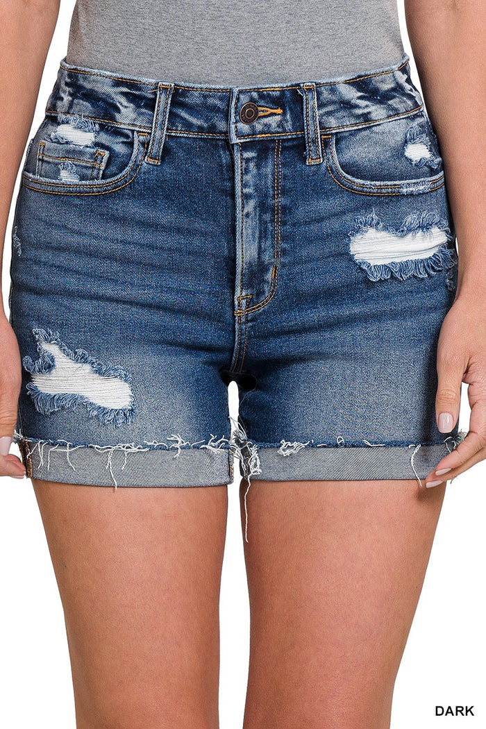 Zee Distressed Cuffed Denim Shorts