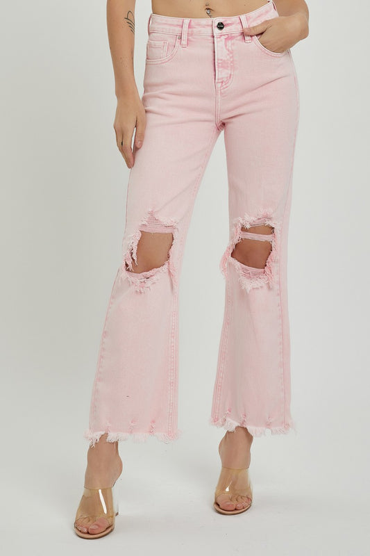 Risen HR Distressed Straight Jeans Acid Pink