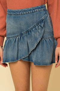 Ruffle Detail Denim Skirt