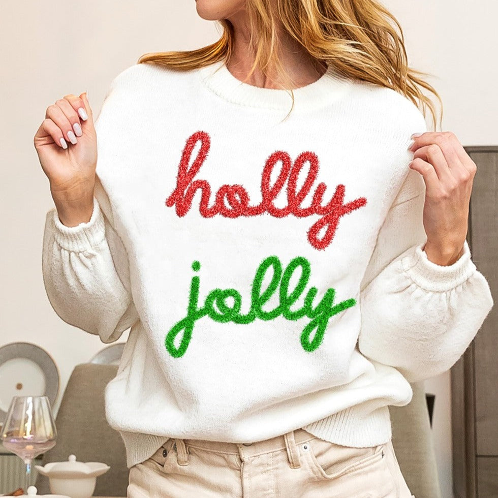Holly Jolly Tinsel Letter Sweater