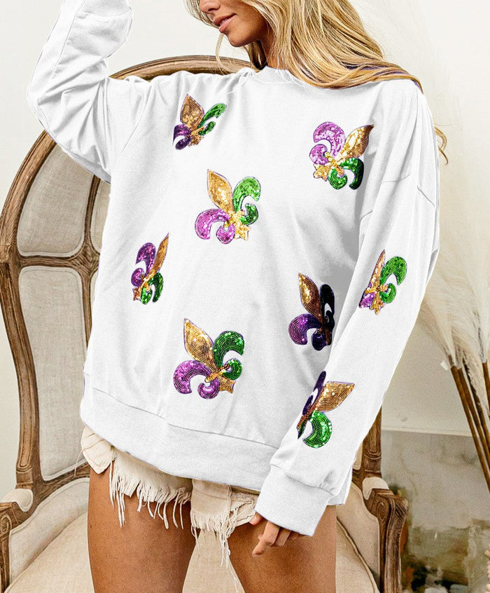 Fleur De Lis Sequin Pullover