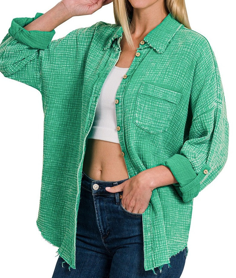 Kelly Green Button Down Top