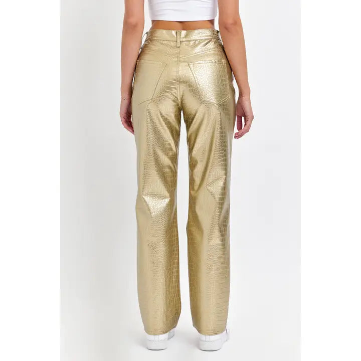 Gold Faux Leather Dad Pants