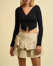 Lila Lace Trim Cropped Cardigan