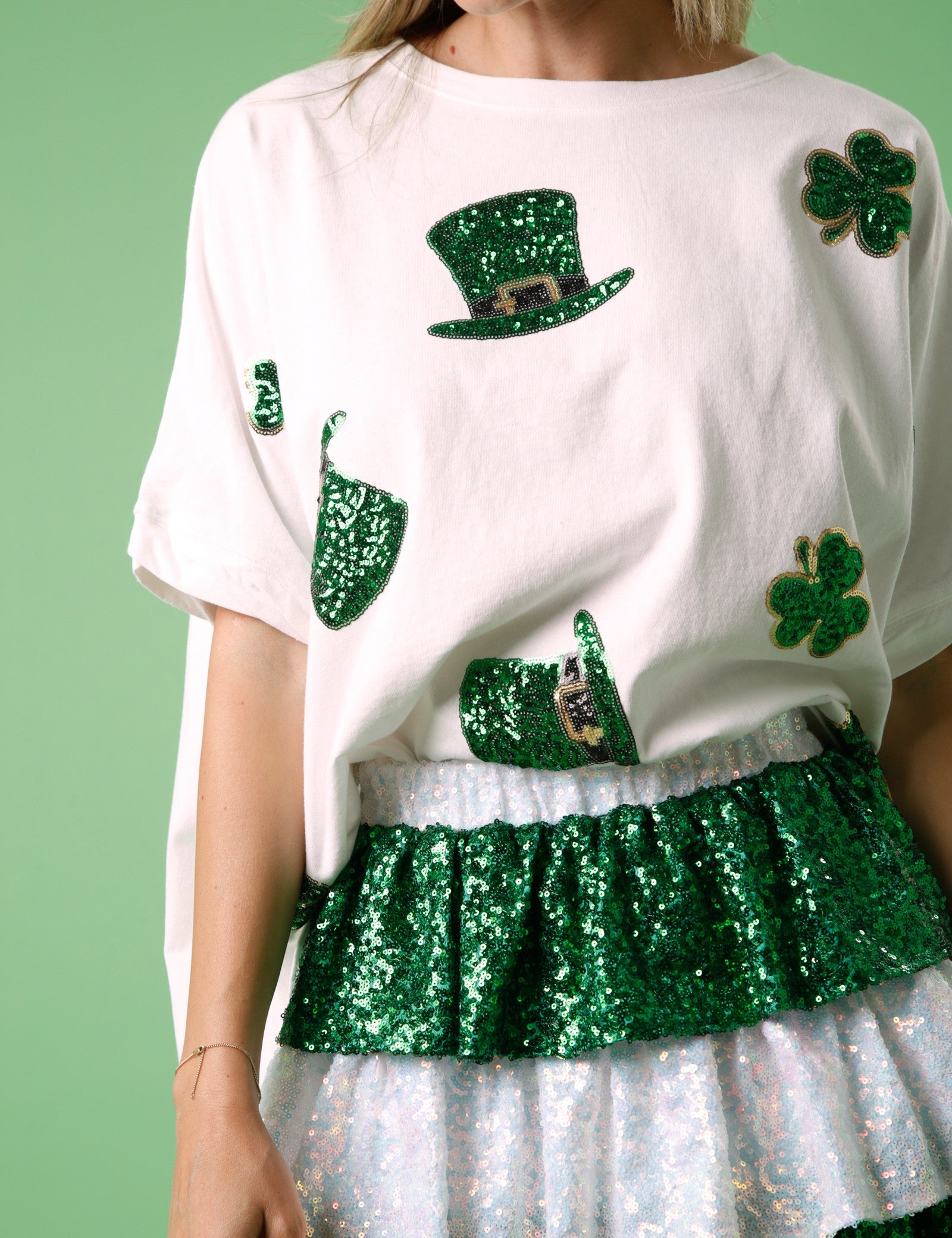St. Pats Clover & Hats Sequin Tee