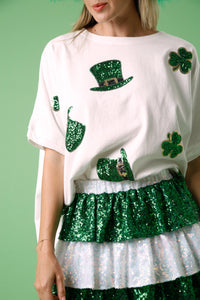 St. Pats Clover & Hats Sequin Tee