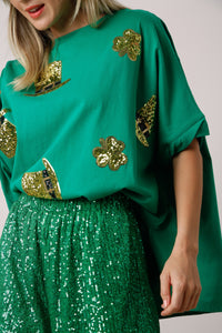 St. Pats Clover & Hats Sequin Tee