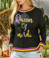 Queen Of Mardi Sequin Lettering Top