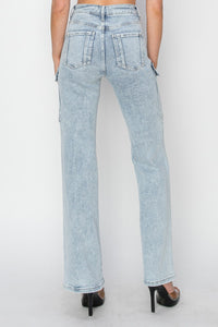 Acid Wash HR Ankle Straight Cargo Jean