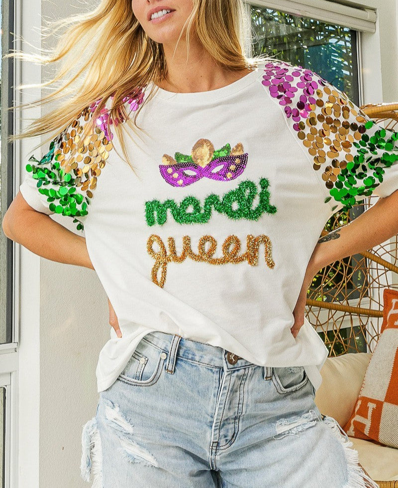 Queen Of Mardi Sequin Mask Top