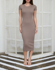The Madison Ribbed Midi Dress Mocha