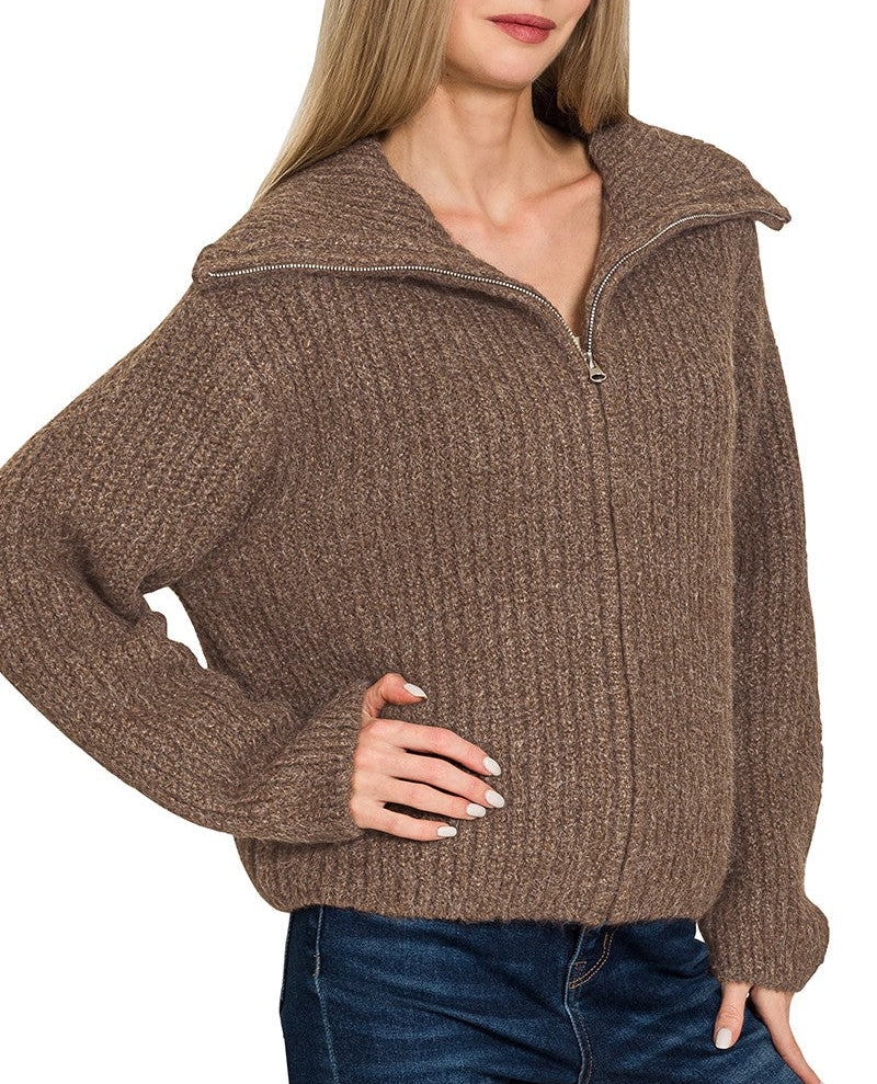 The Highline Brown Zip Sweater