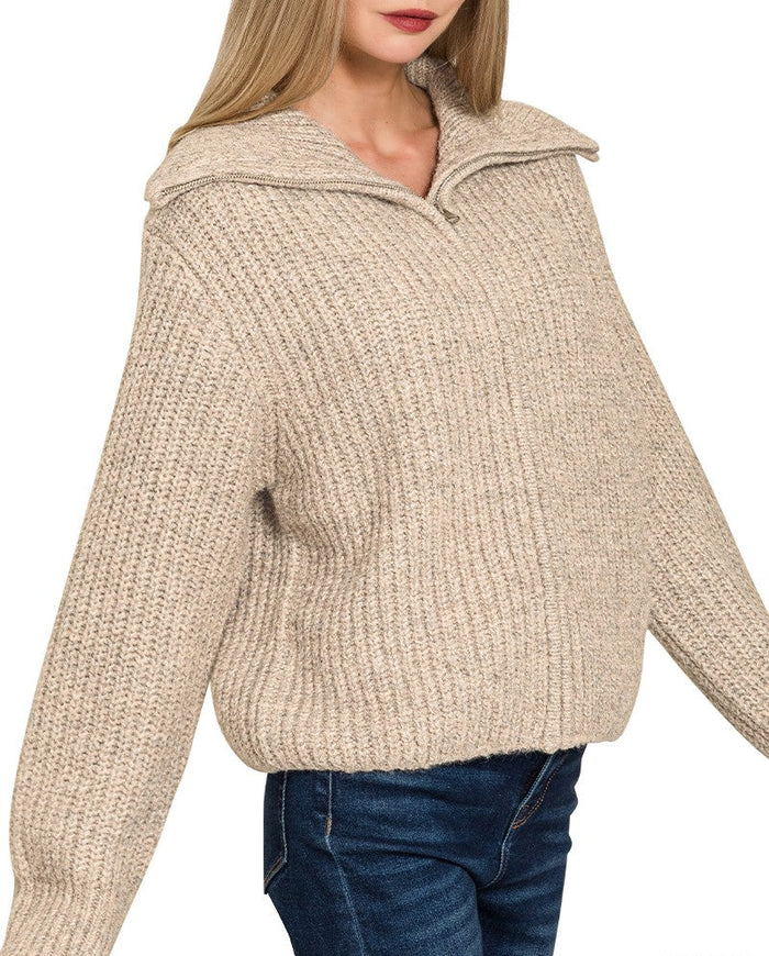 The Highline Beige Zip Sweater