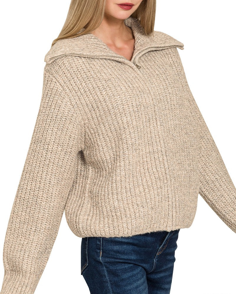 The Highline Beige Zip Sweater