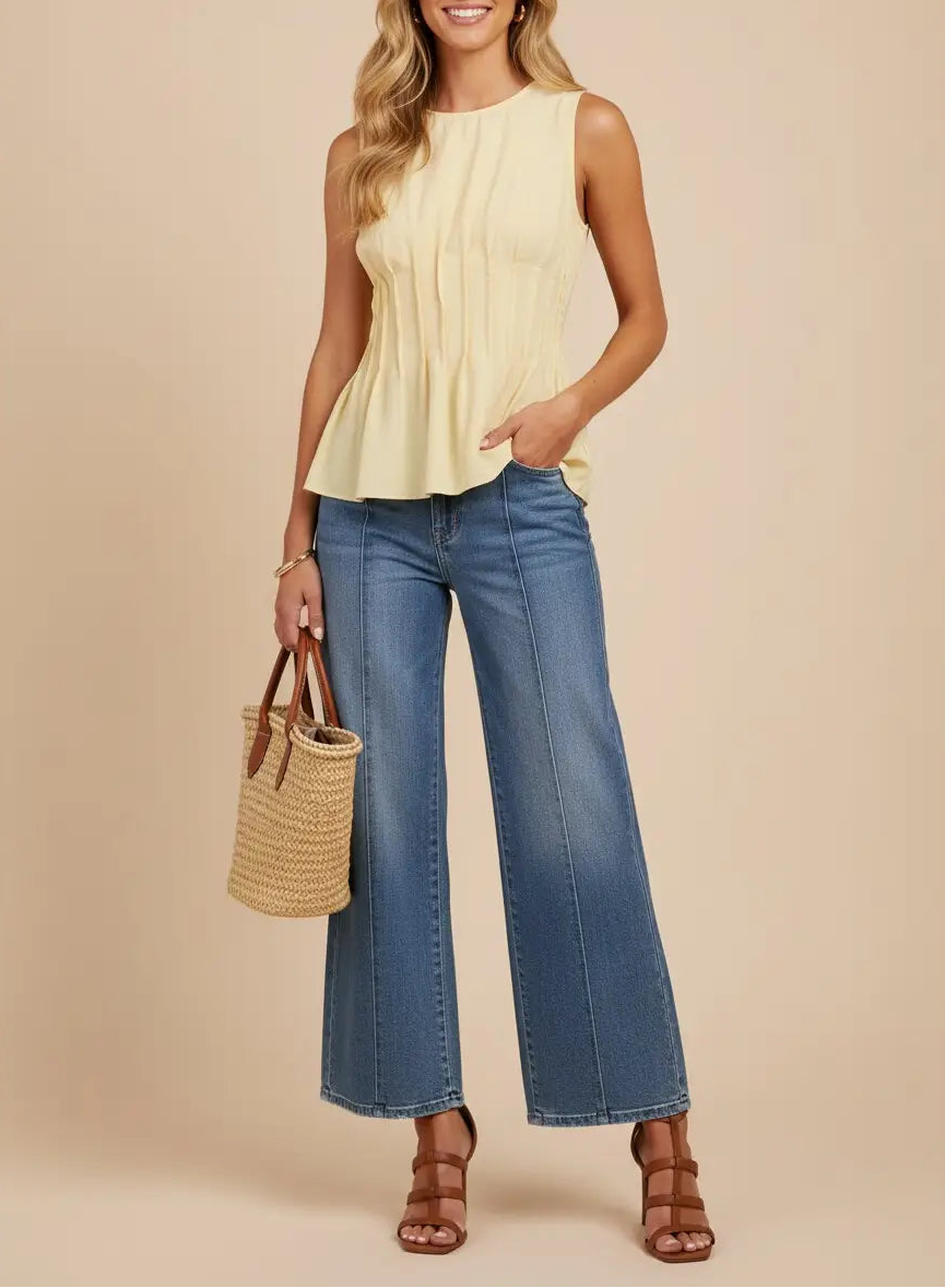 Celina Sculpted Yellow Peplum Top