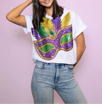 Mardi Gras Sequin Mask Top