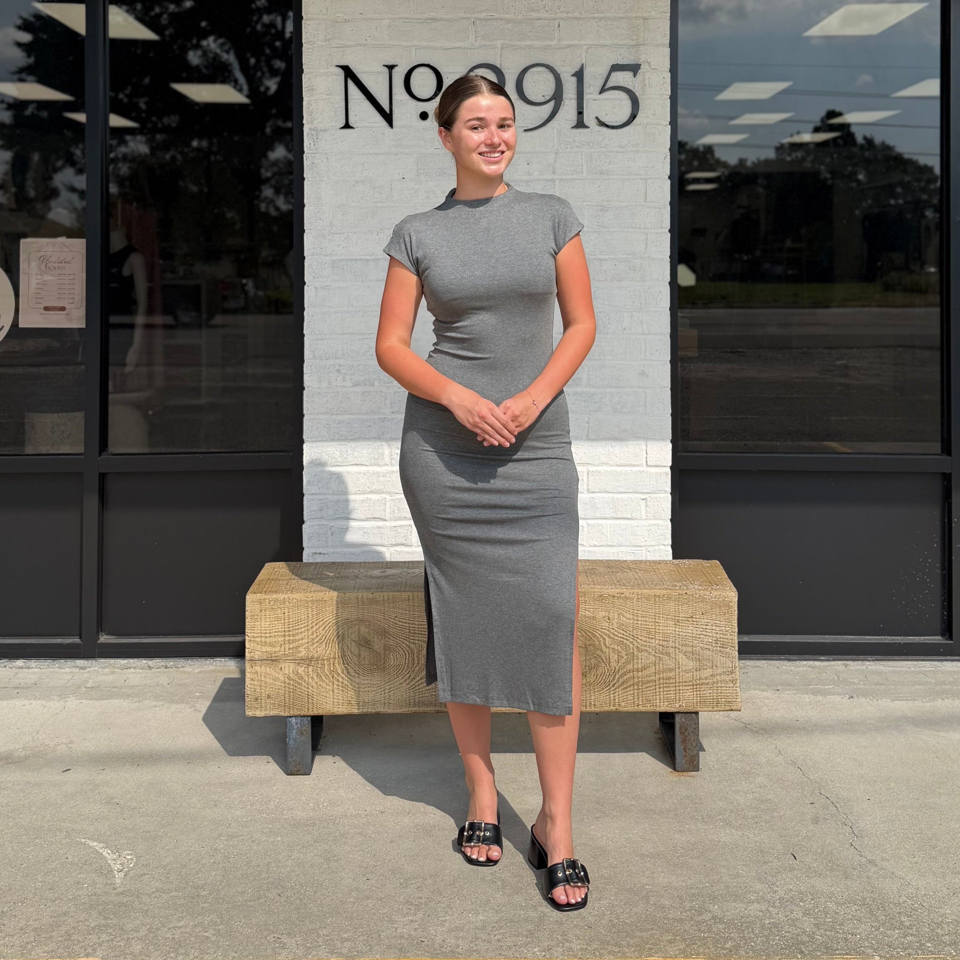 Phoebe Drk Grey Midi Dress