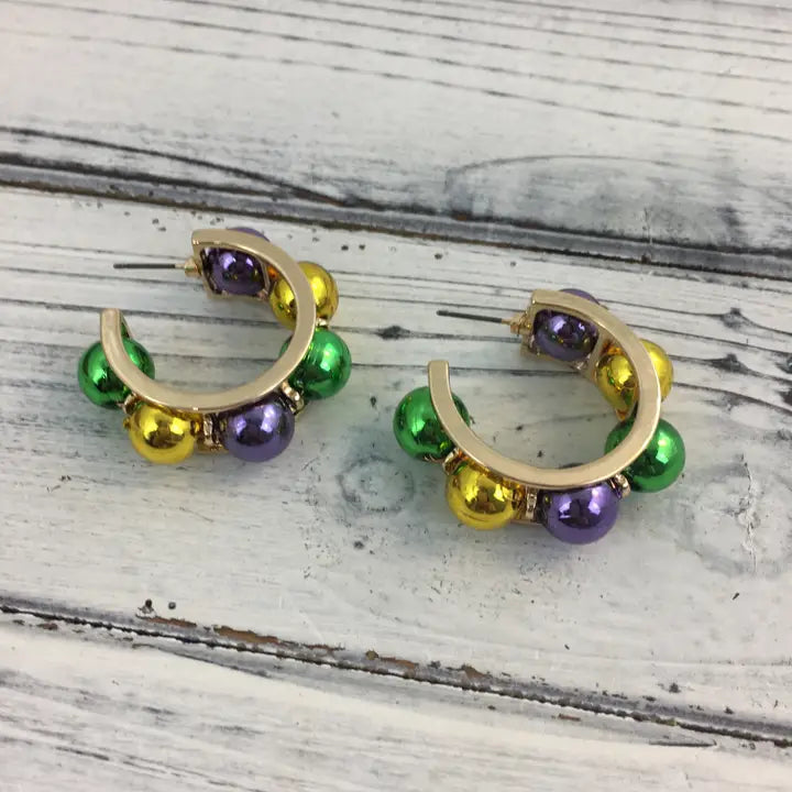 Mardi Gras Ball Hoop Earrings