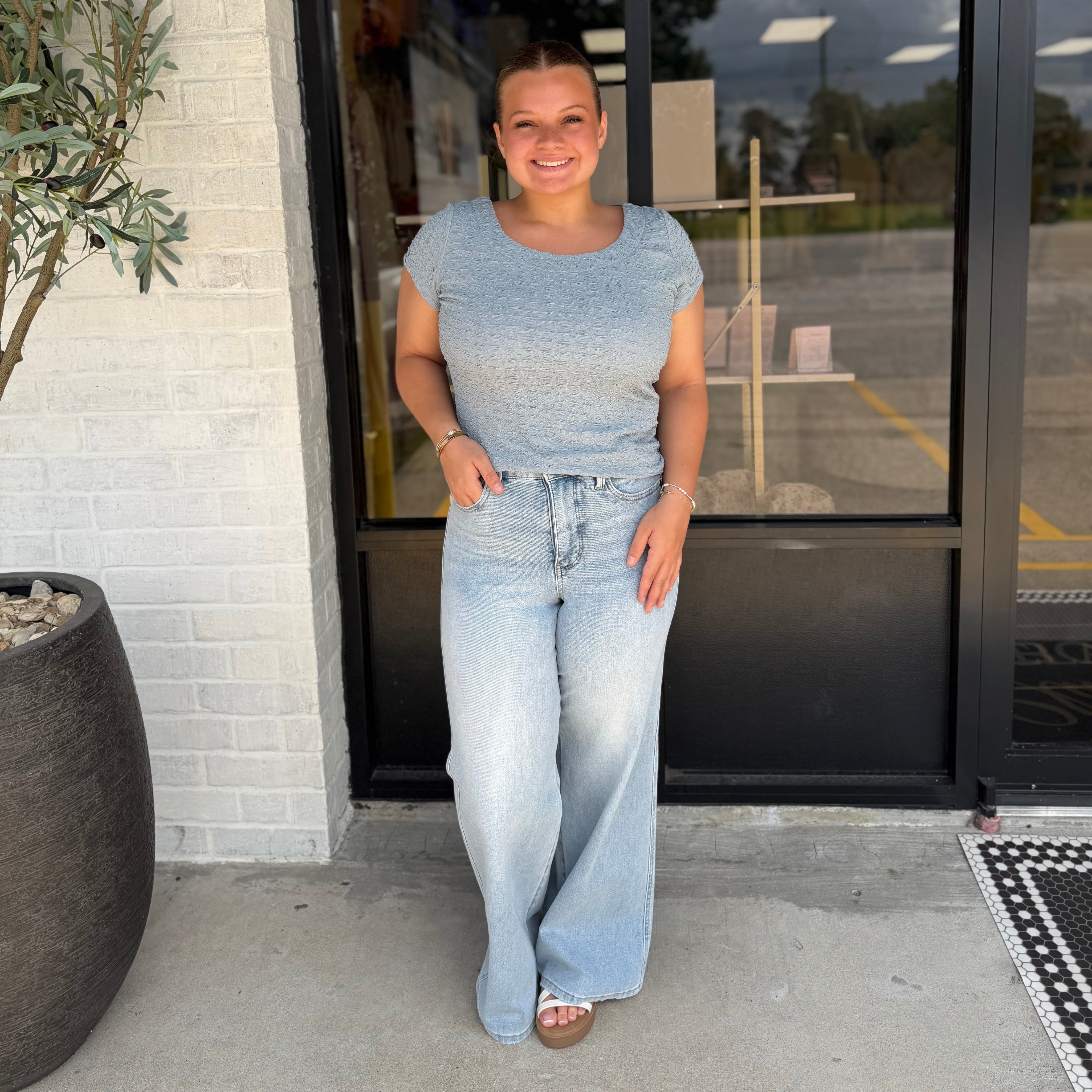 Cloud Blue Textured Blouse