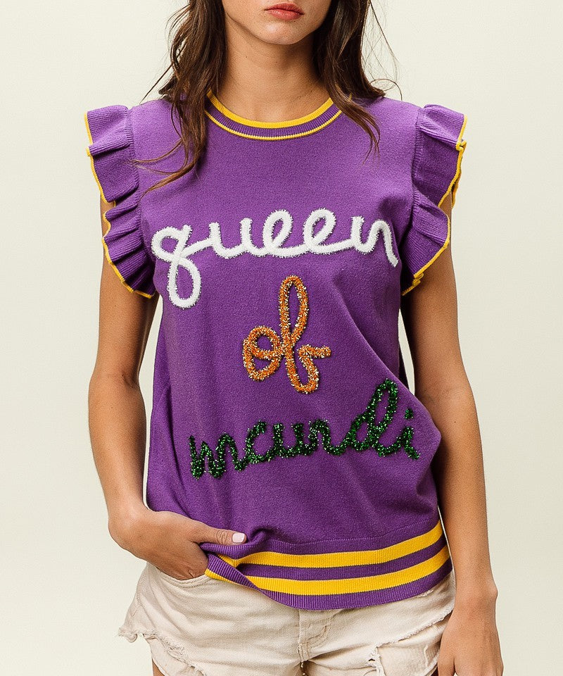 Queen Of Mardi Ruffled Knit Top