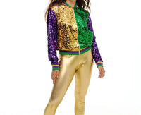 Mardi Gras Sequin Color Block Zip Up Jacket