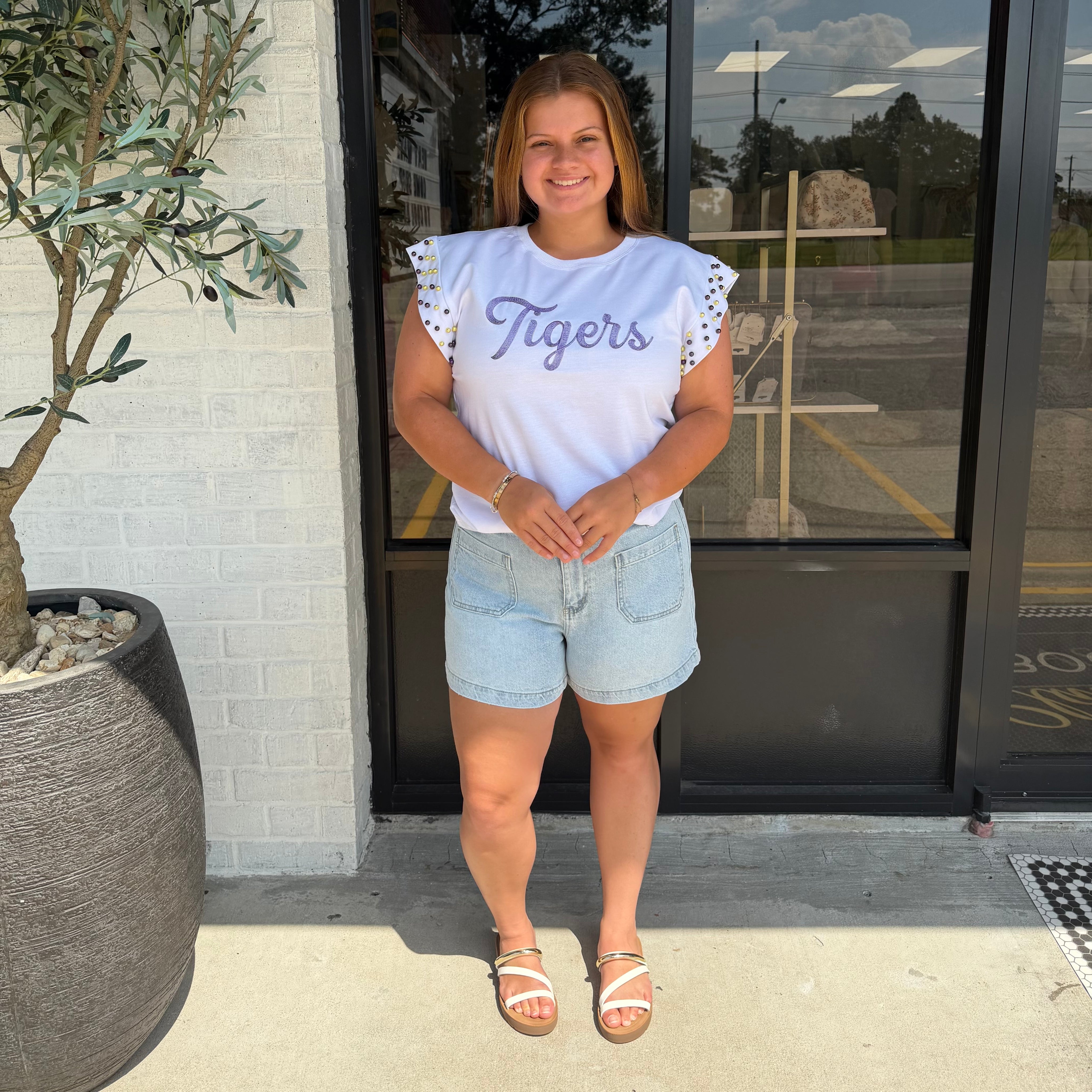 Pearl Tigers Flutter Sleeve Top