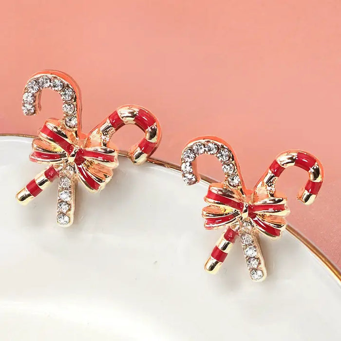 Rhinestone Candy Cane Earrings