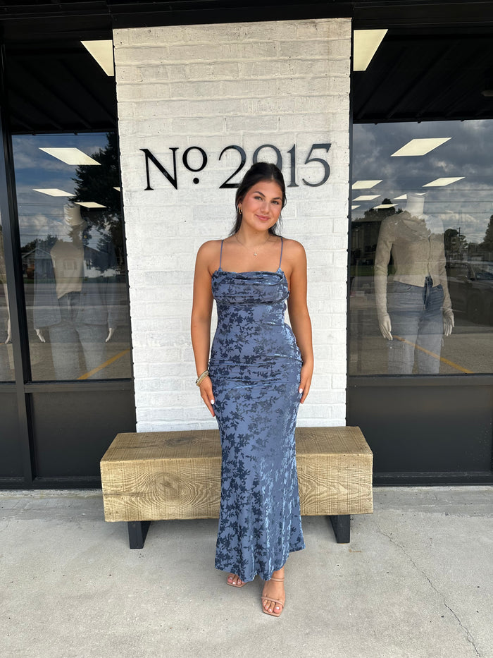 Analia Slate Blue Midi Dress