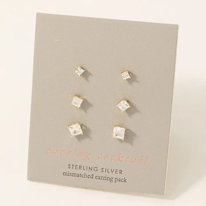 Square Rhinestone Stud Earrings