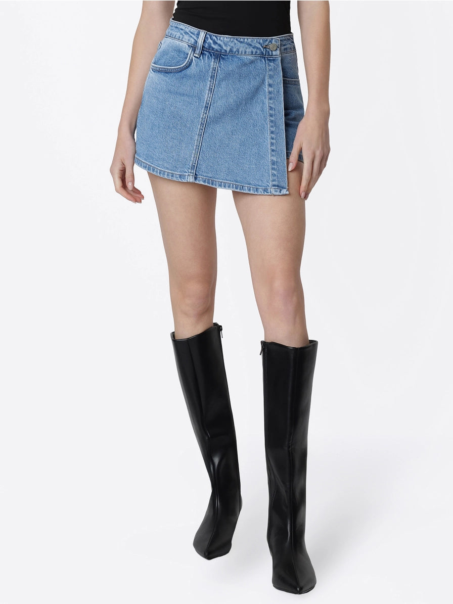 The Reese Wrap Denim Skort