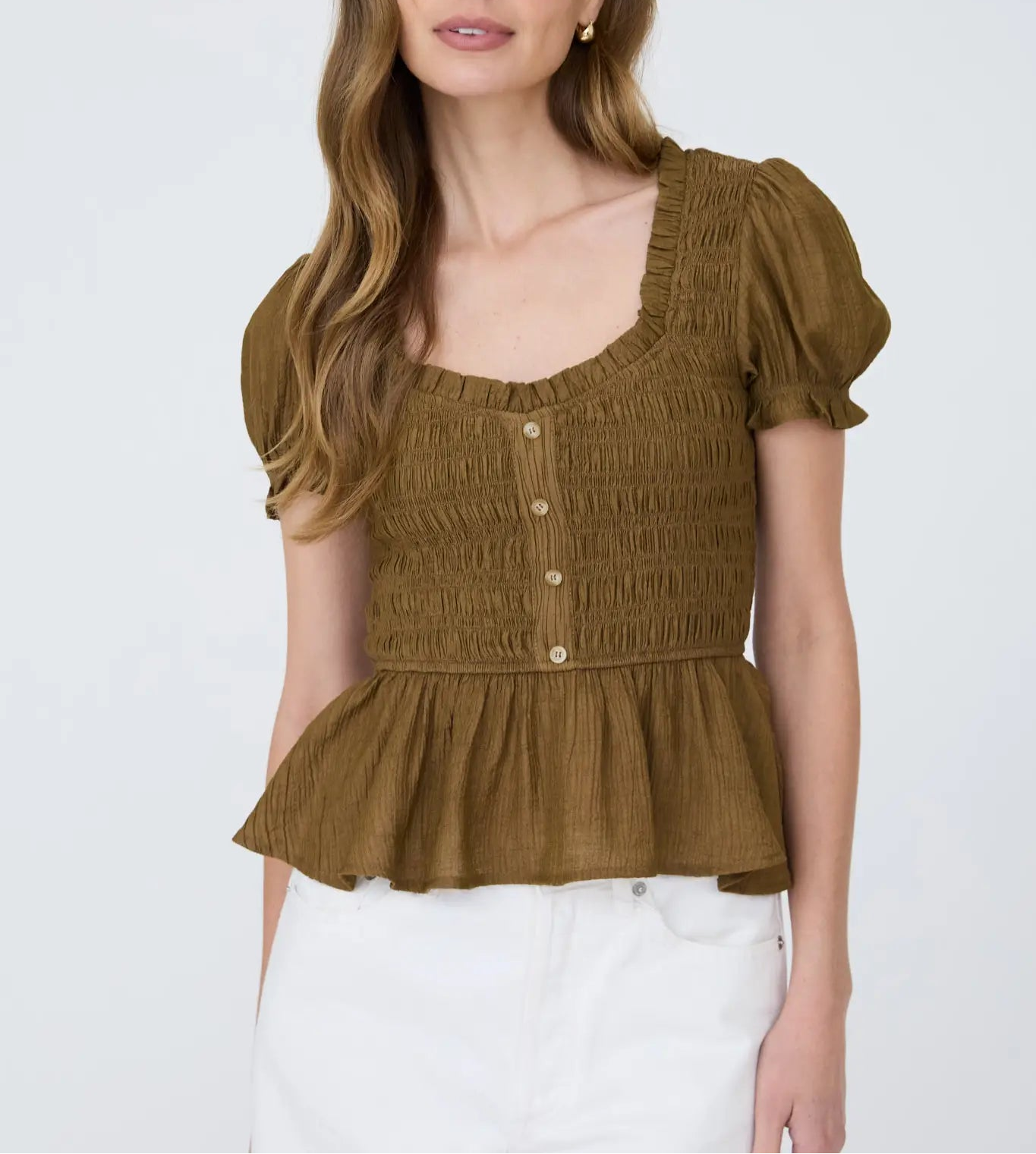 The Savannah Smocked Top Brown