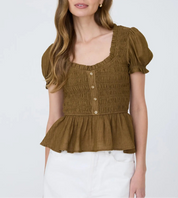 The Savannah Smocked Top Brown