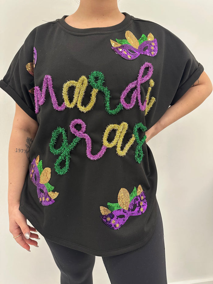 Mardi Gras Sequin Mask Top