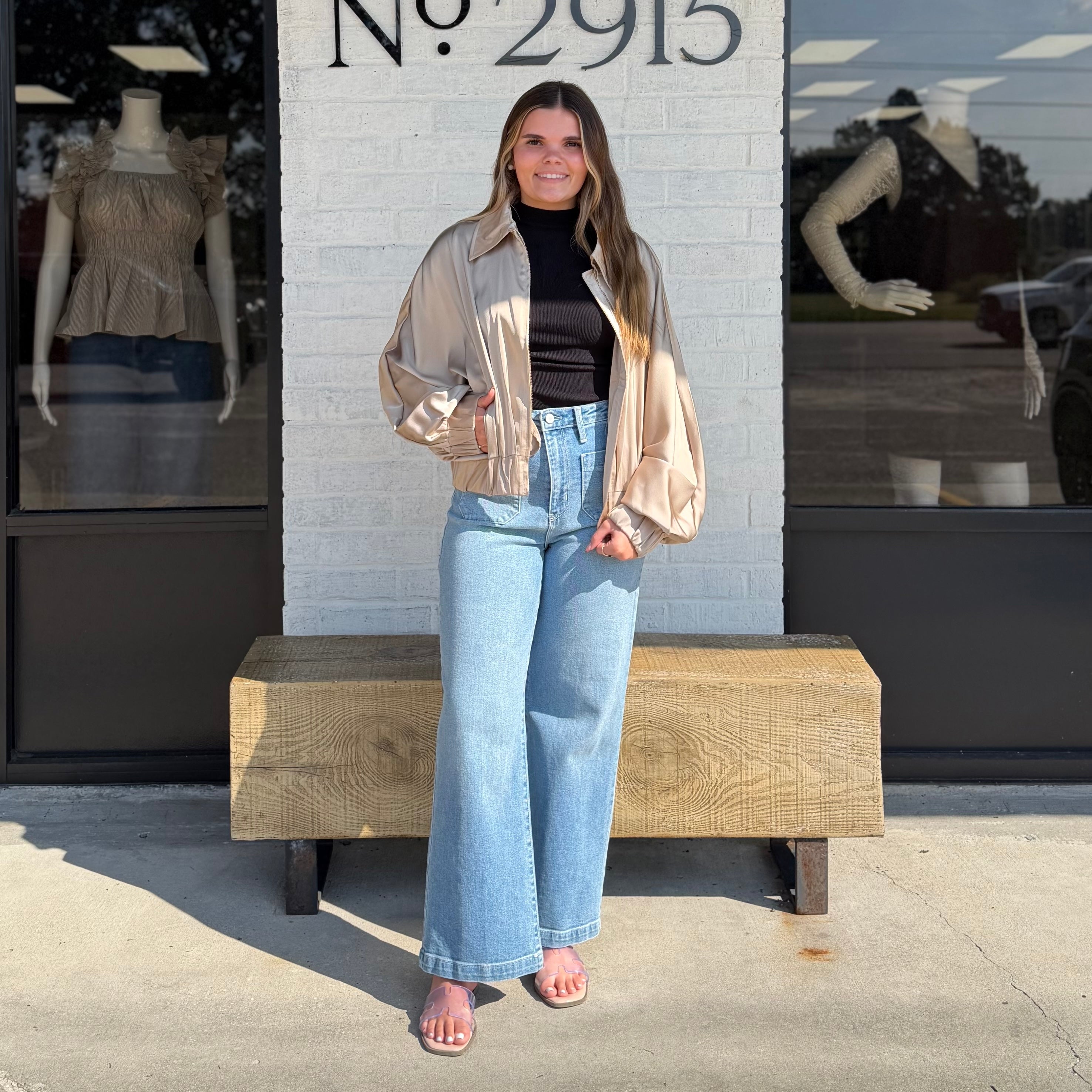 The Uptown Satin Bomber Beige