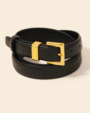 Square Buckle Black Leather Belt