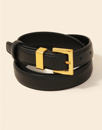 Square Buckle Black Leather Belt
