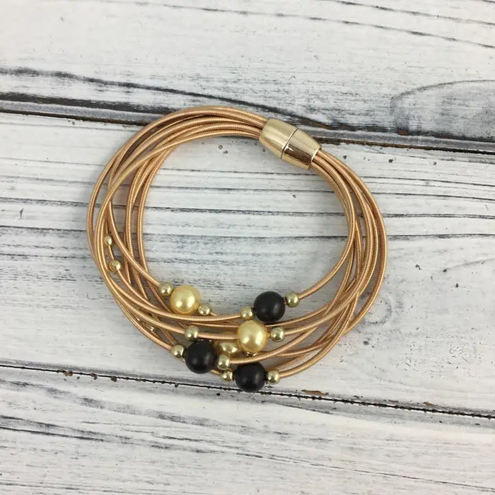 Black & Gold Pearl Guitar String Bracelet