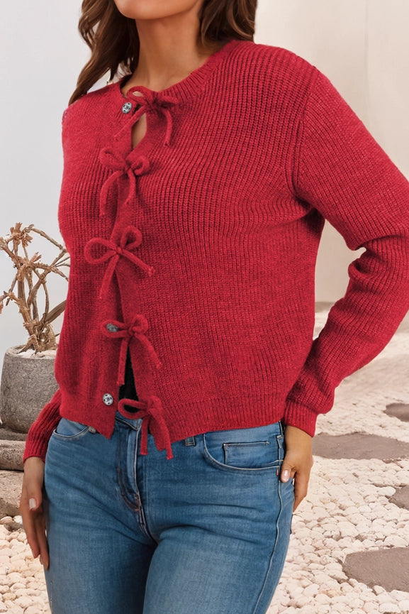 Red Bow Knit Cardigan