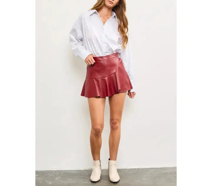 Rosalie Ruffle Leather Skort