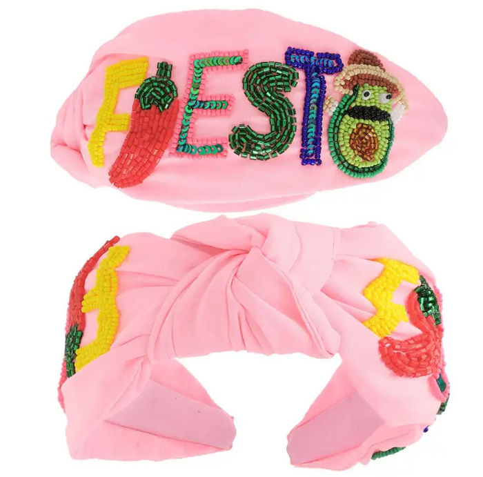 Pink Fiesta Beaded Lettering Headband